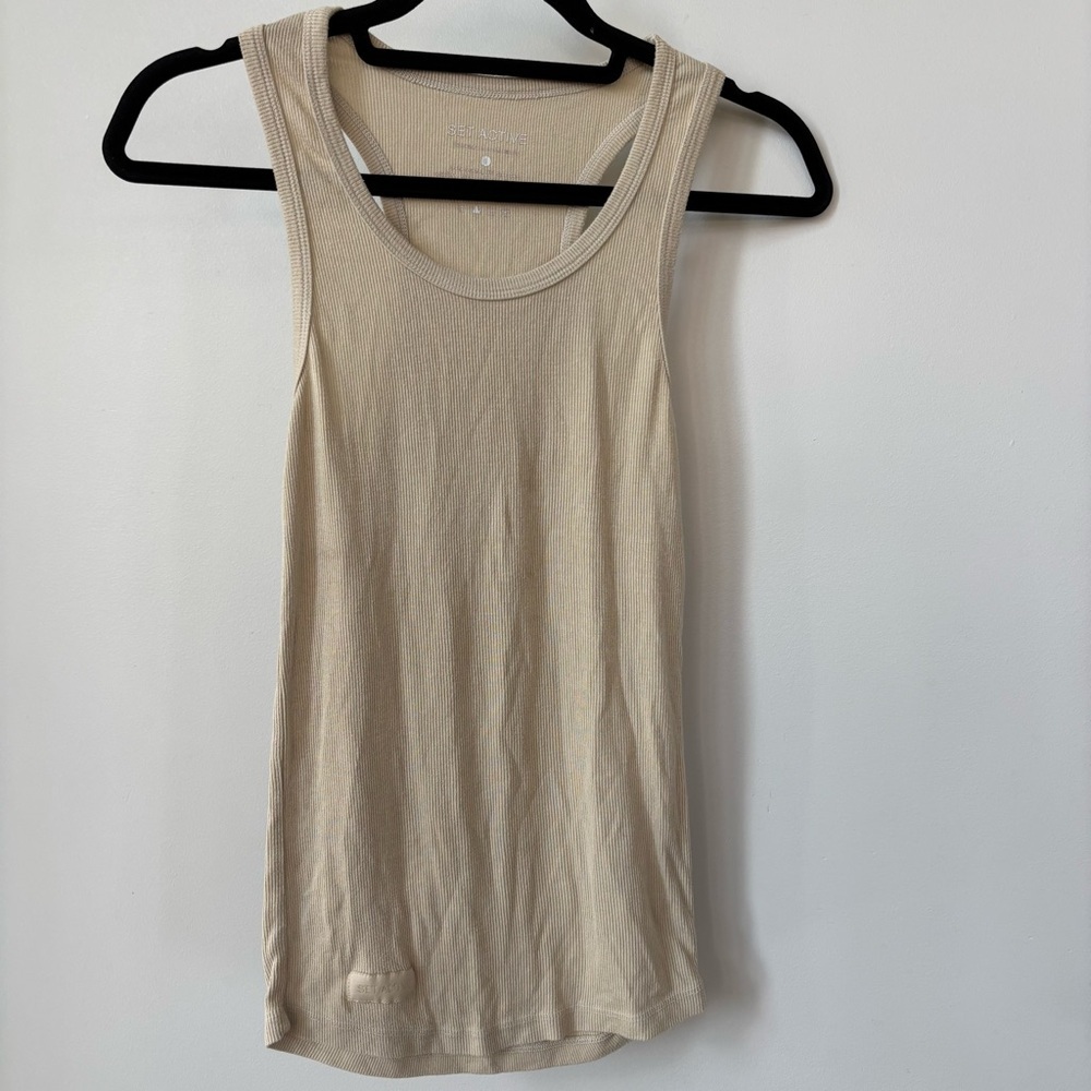 Set Active Tan‎ Ribbed Tank Top Size S